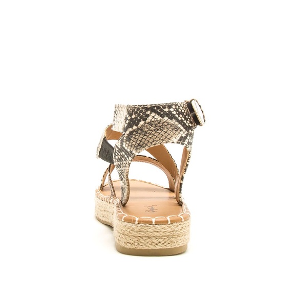 BEIGE BROWN SNAKE PU CROSS STRAP SANDAL - Picture 3 of 4